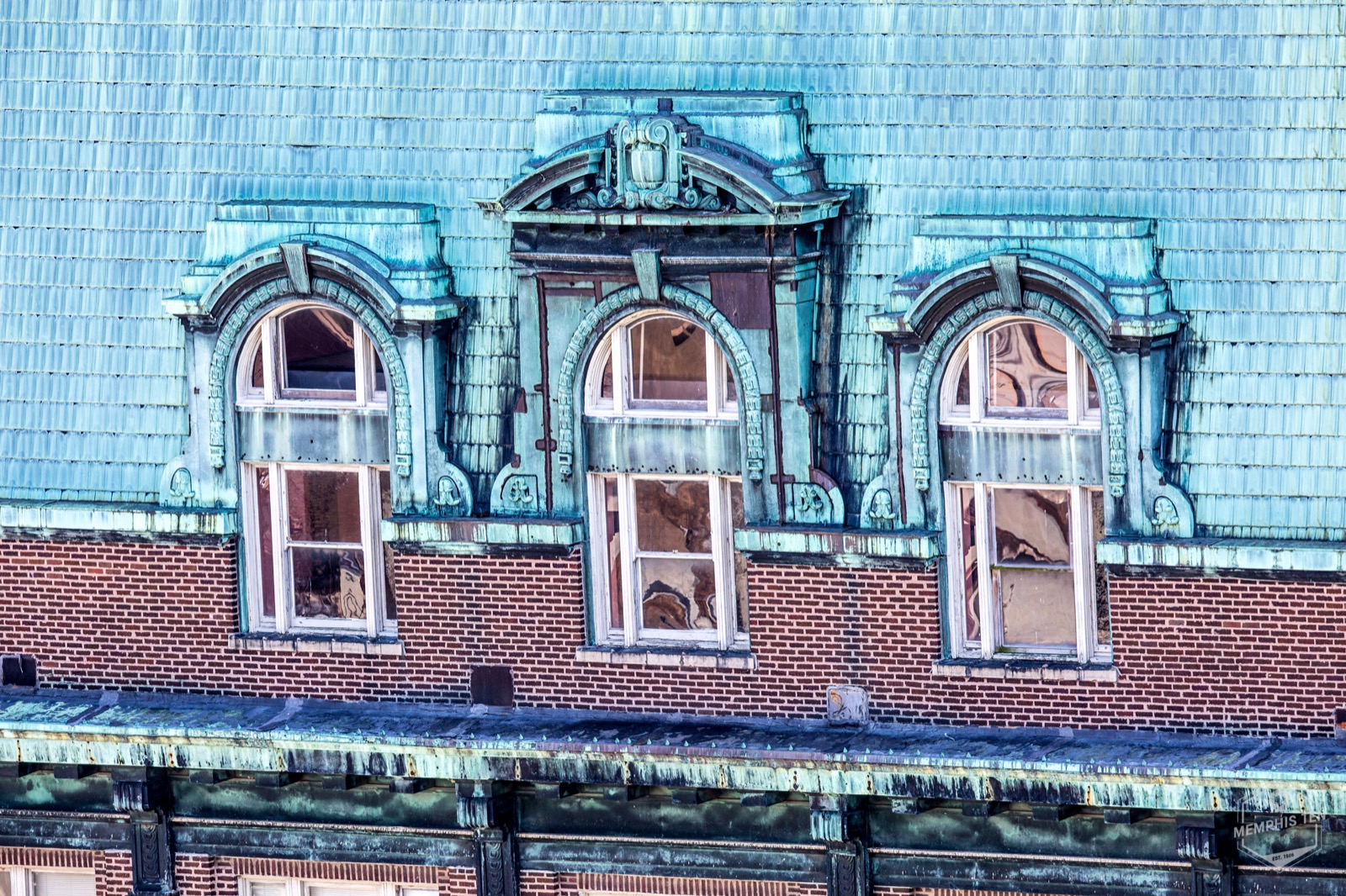 Copper mansard roof and dormer detail